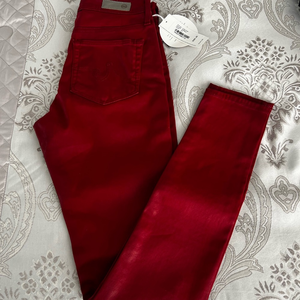 Ag Adriano Goldschmied Red Skinny Jeans Vibrant Stretch Denim